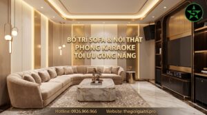 Nội thất phòng karaoke với sofa và bàn phòng hát hiện đại