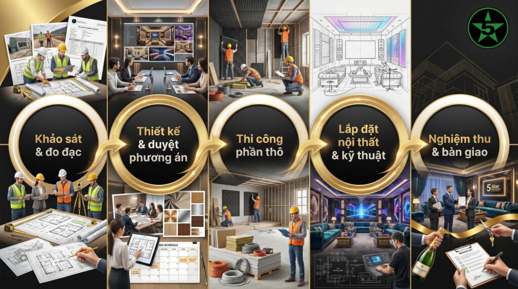 Các giai đoạn thi công karaoke thực tế